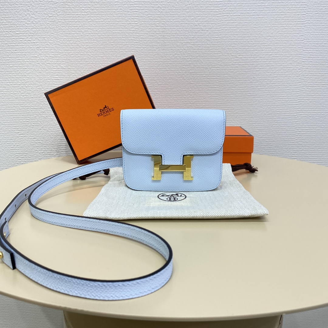 Hermes Constance Slim Wallet Belt Bag In Blue Pale Epsom Leather